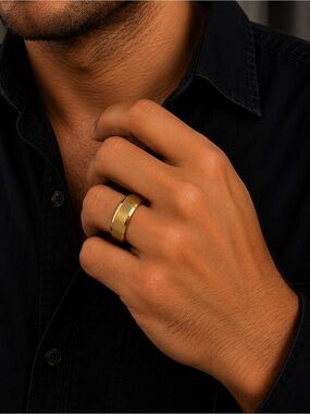 8mm Gold Tungsten Wedding Band Dome Brushed Finish Beveled Edge Comfort fit